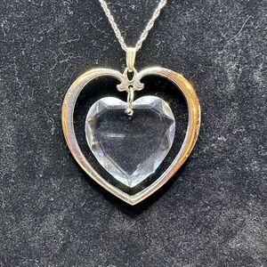 Gorham Vintage Sterling and Full 32% Leaded Crystal Double Heart Necklace